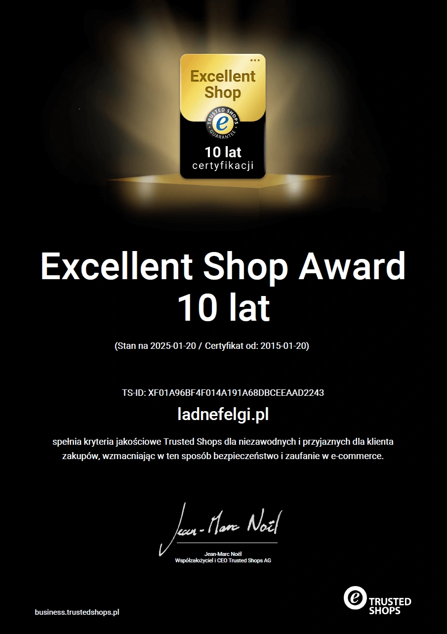 Certificato Premio Excellent Shop da Trusted Shops per LadneFelgi.pl