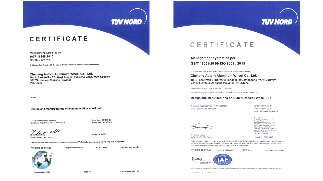 Certyfikaty IATF 16949 oraz ISO 9001 - LadneFelgi.pl